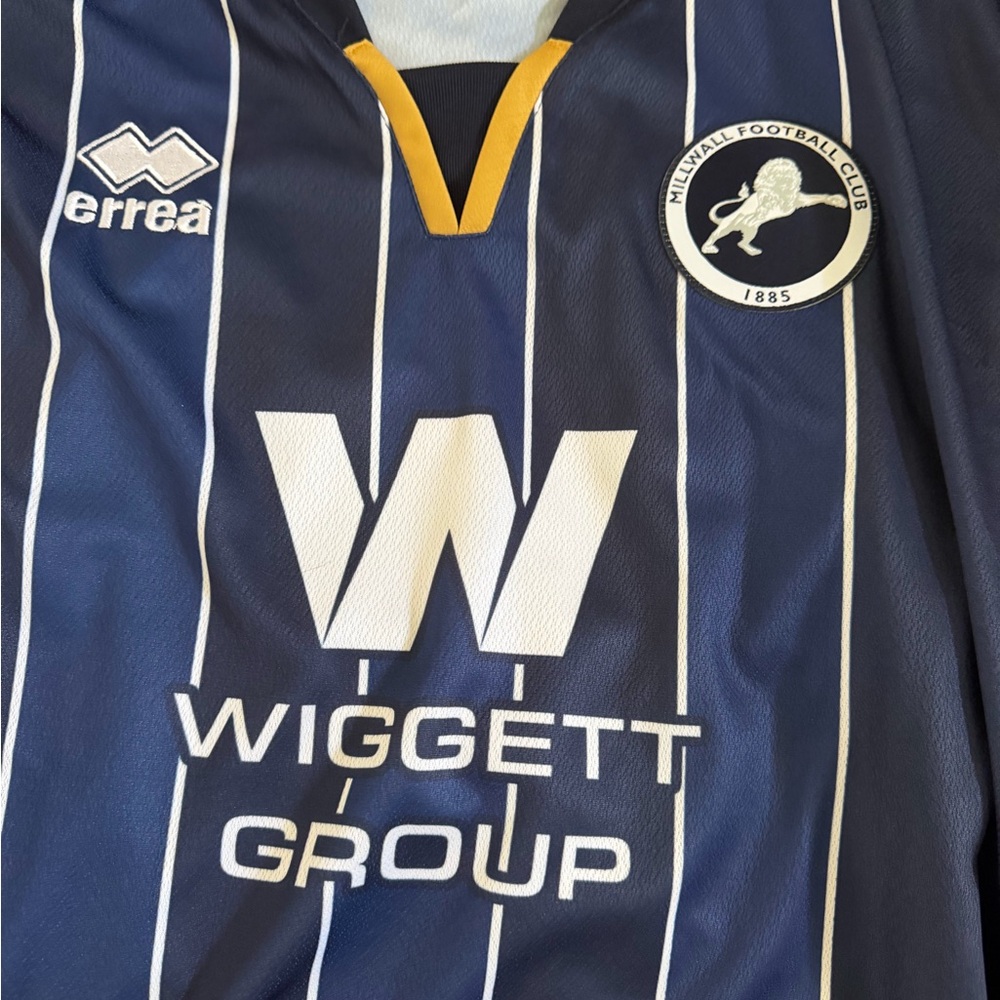 Millwall Navy Pinstripe Football Jersey with Yellow Trim